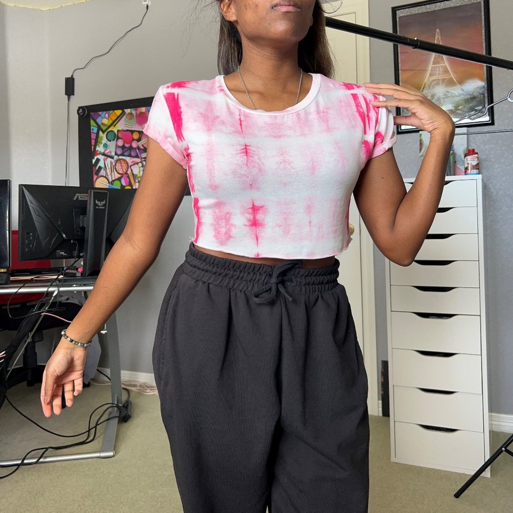 Cropped Tye Dye Shirt-Pink Fashion Nova